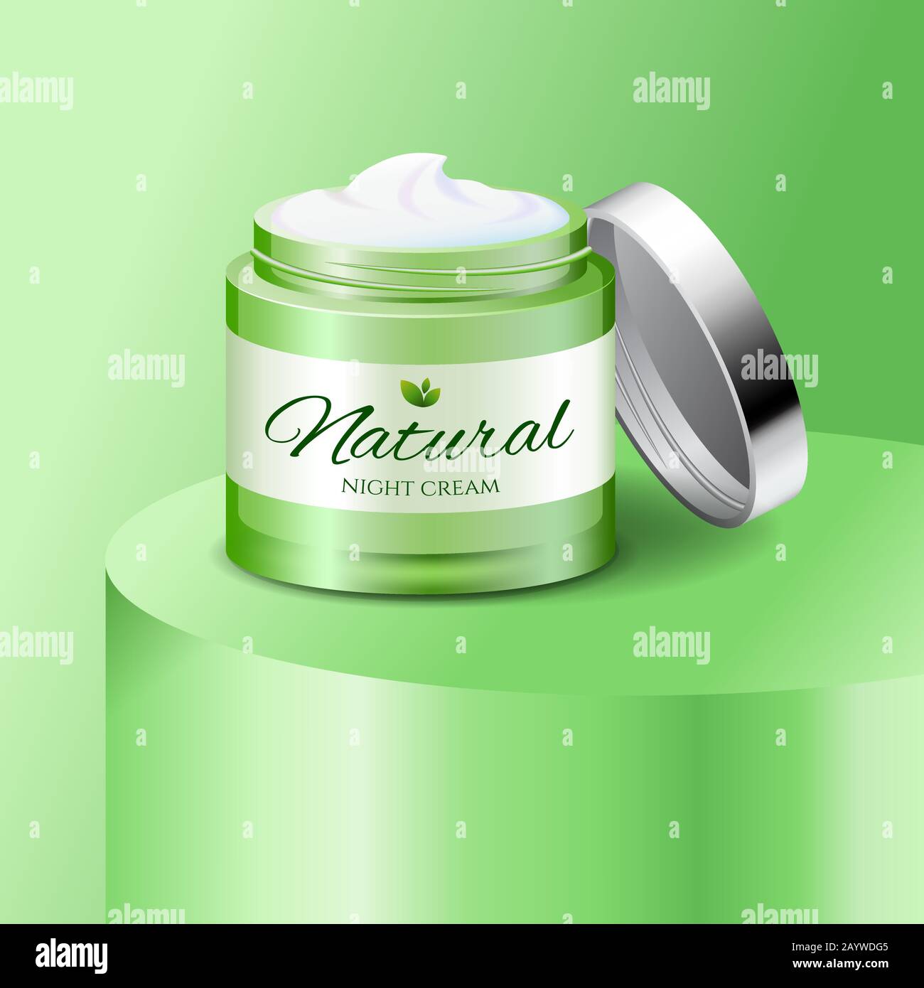 Vasetto in plastica crema naturale, prodotto per la cura della pelle, mockup di imballaggi cosmetici, illustrazione vettoriale. Illustrazione Vettoriale