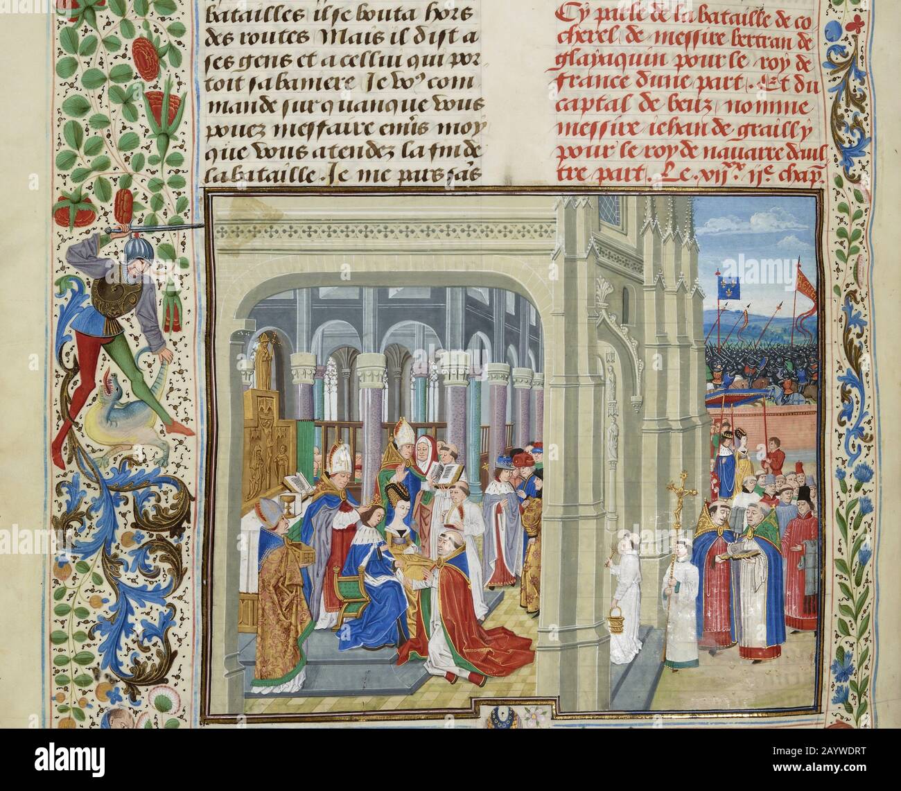 Incoronazione di Carlo V di Francia il 19 maggio 1364 (miniatura del Grandes Chroniques de France di Jean Froissart). MUSEO: BIBLIOTHEQUE NATIONALE DE FRANCE. Autore: LOYSET LIEDET. Foto Stock