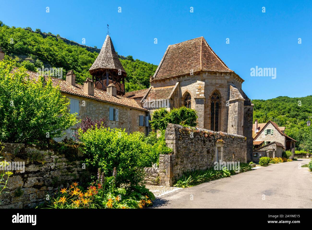 Priorato di Espagnac Sainte Eulalie, valle di Cele, Lot, Occitanie, Francia Foto Stock