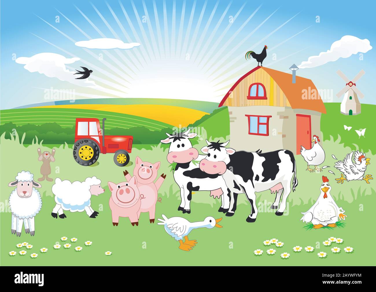 animali da fattoria felici, cartoni animati per bambini Immagine e  Vettoriale - Alamy