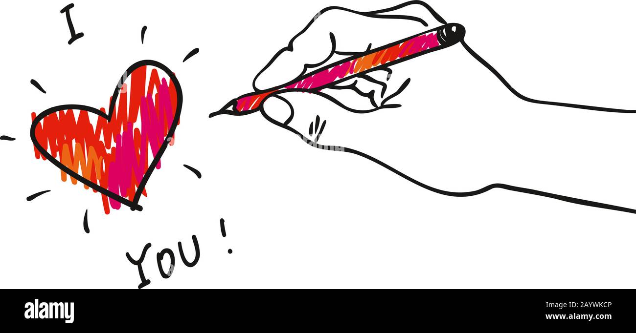 Dia via il suo cuore - Mano con illustrazione vettoriale decorativa rosso-rosa di cuore-disegnato a mano per le bandiere, le schede per Valentine, il matrimonio, L'Impegno Illustrazione Vettoriale