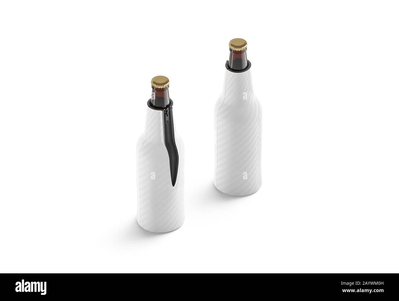 Supporto per mockup per bottiglia di birra bianco pieghevole, vista laterale Foto Stock