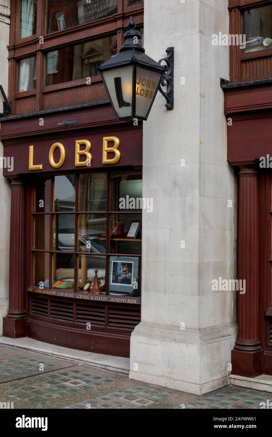 Facciata di Lob calzolaio su misura a St James's St, Londra Foto Stock