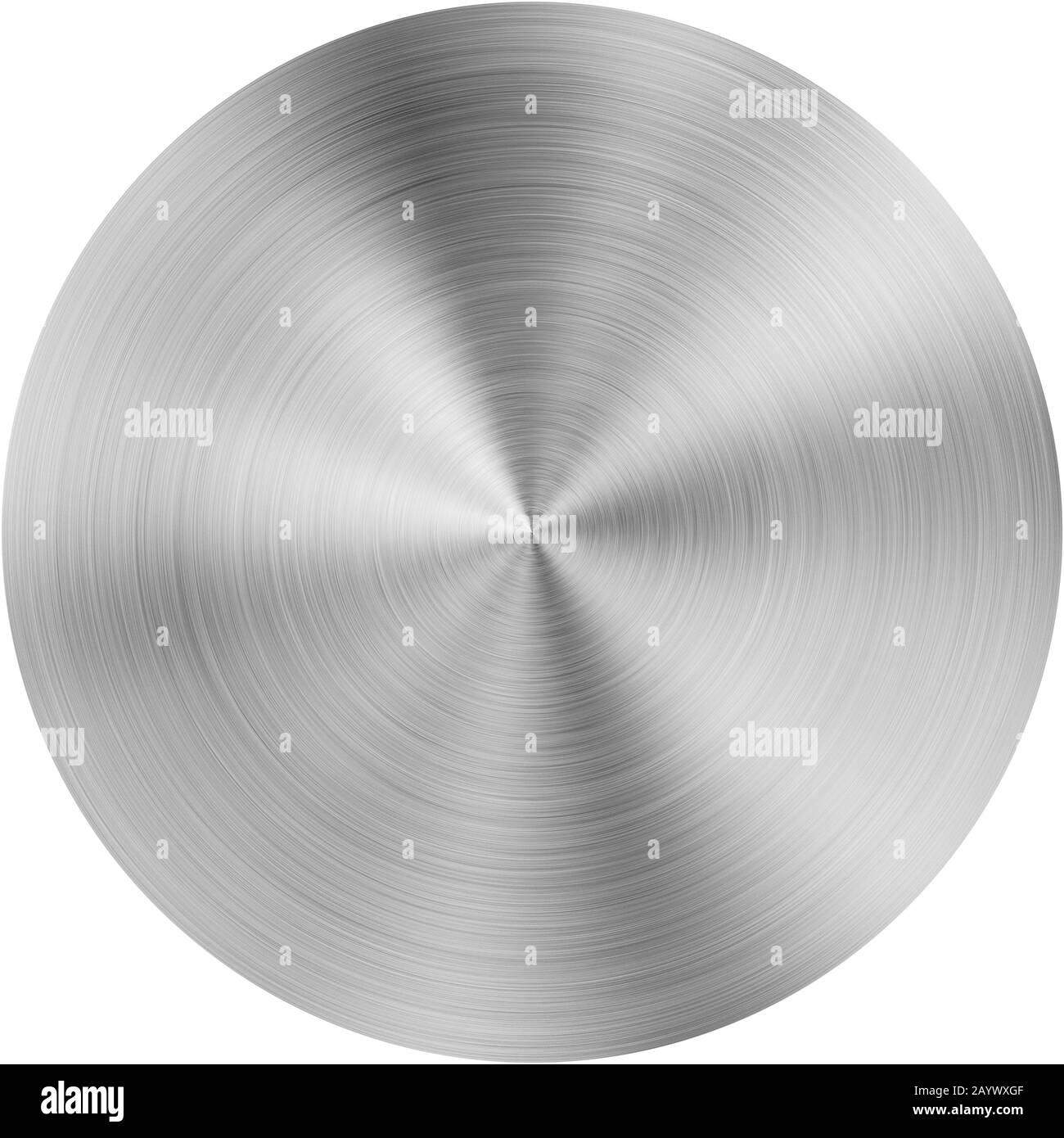 Piastra rotonda in metallo lucido radiale isolata su bianco Foto Stock