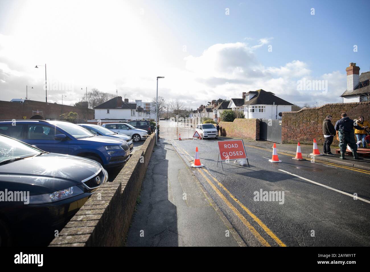 Greyfriars Avenue a Hereford City chiuso a causa Di Inondazioni, residenti evcacuated, Regno Unito Foto Stock