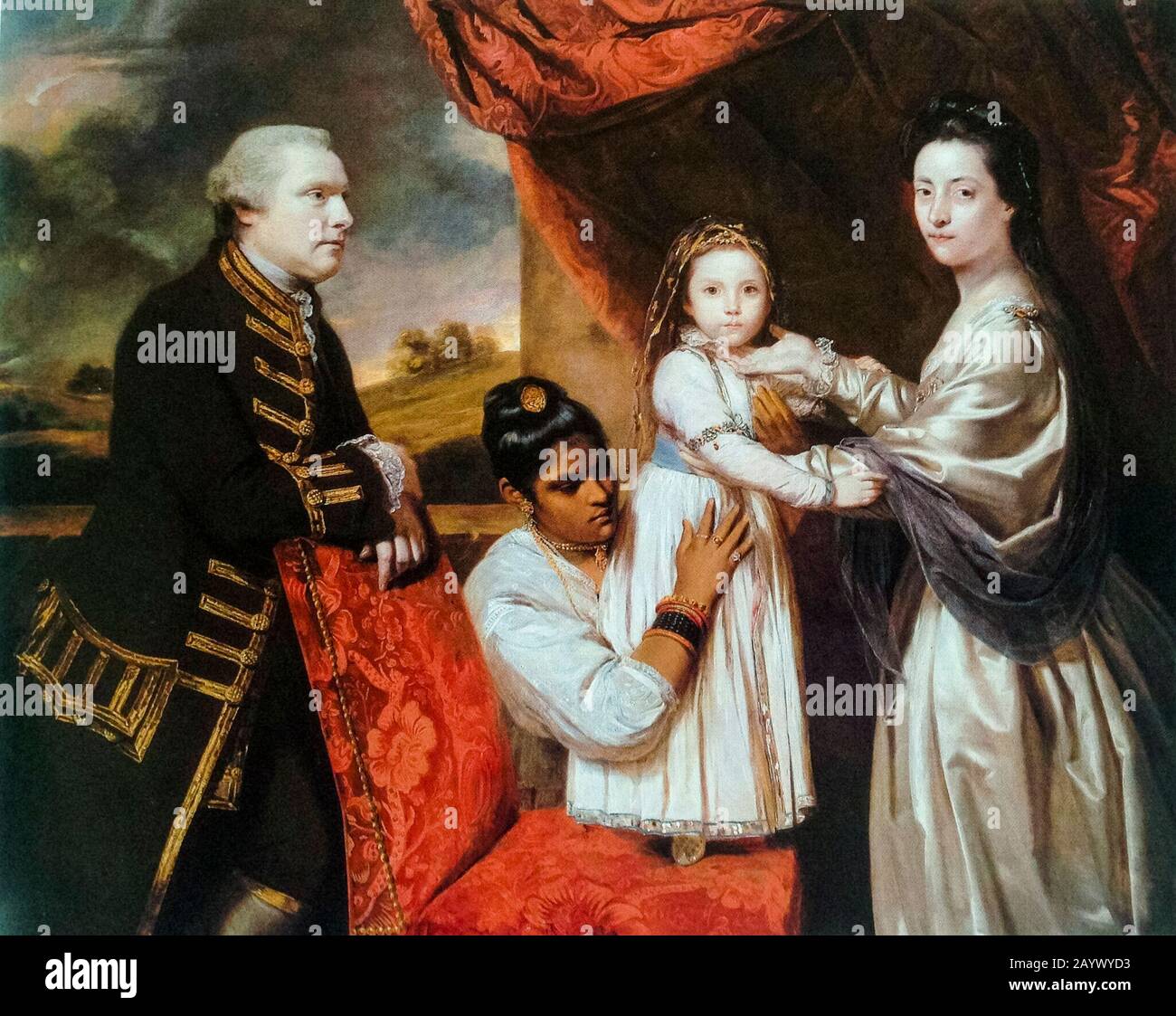 Sir Joshua Reynolds, ritratto di famiglia George Clive con un aiuto indiano, pittura, 1765 Foto Stock