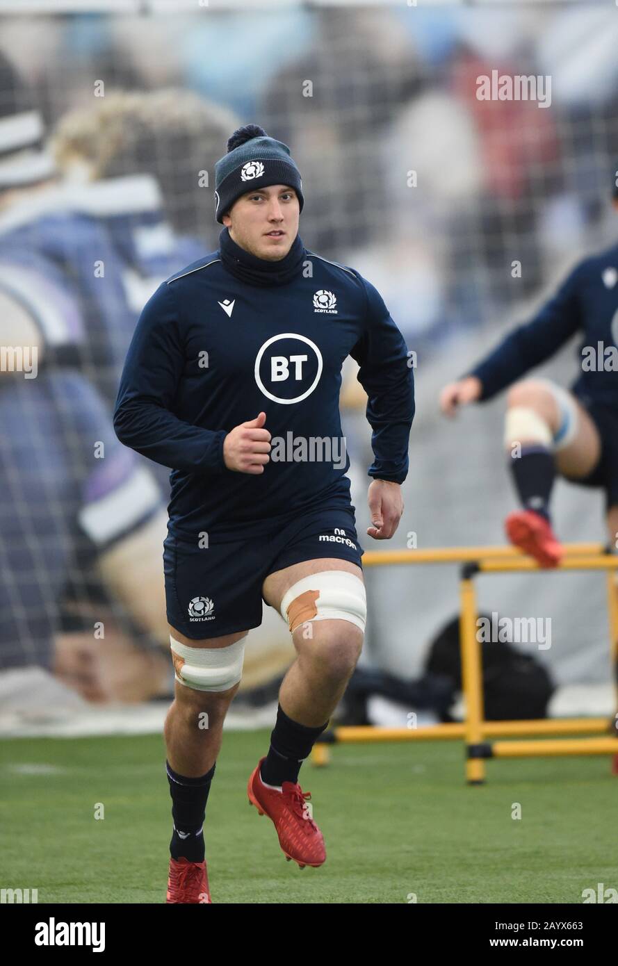 Riccarton, Edimburgo, Scozia, Regno Unito. 17th Feb, 20. Guinness Sei Nazioni partita via per l'Italia. Scozia Matt Fagerson ( Glasgow Warriors) Credit: Eric Mccowat/Alamy Live News Foto Stock