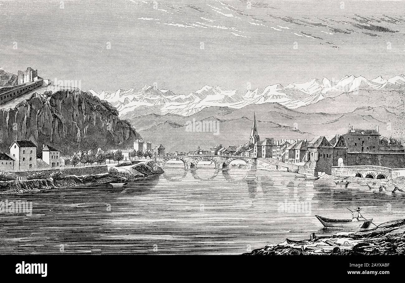 Vecchia vista di Grenoble, 19th secolo Foto Stock