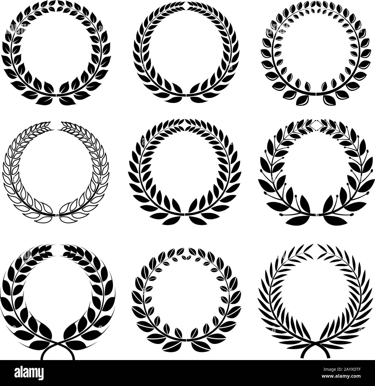 Set di vettori di Laurel wreaths. Wreath alloro insignia frame, vincitore wreath alloro e ramo premio raccolta illustrazione Illustrazione Vettoriale