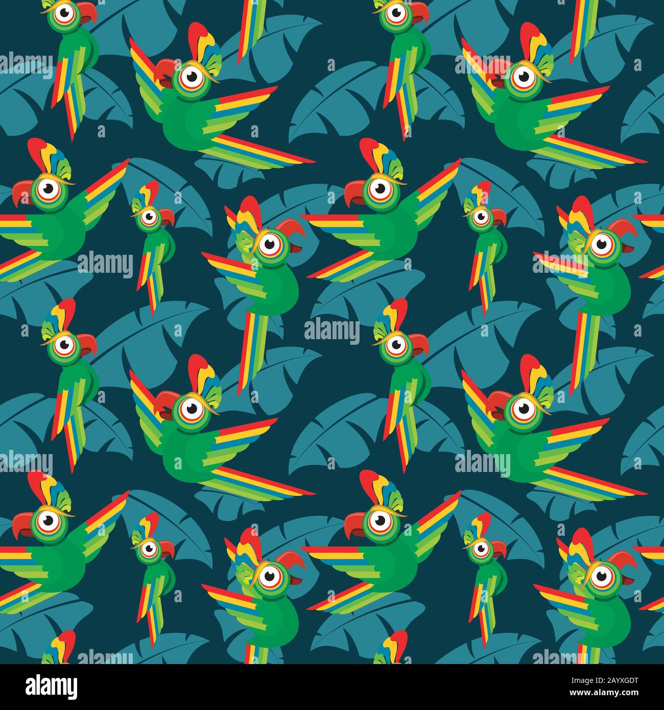 Pappagalli nella giungla senza giunture vettore tropicale modello. Sfondo con pappagalli esotici Illustrazione Vettoriale