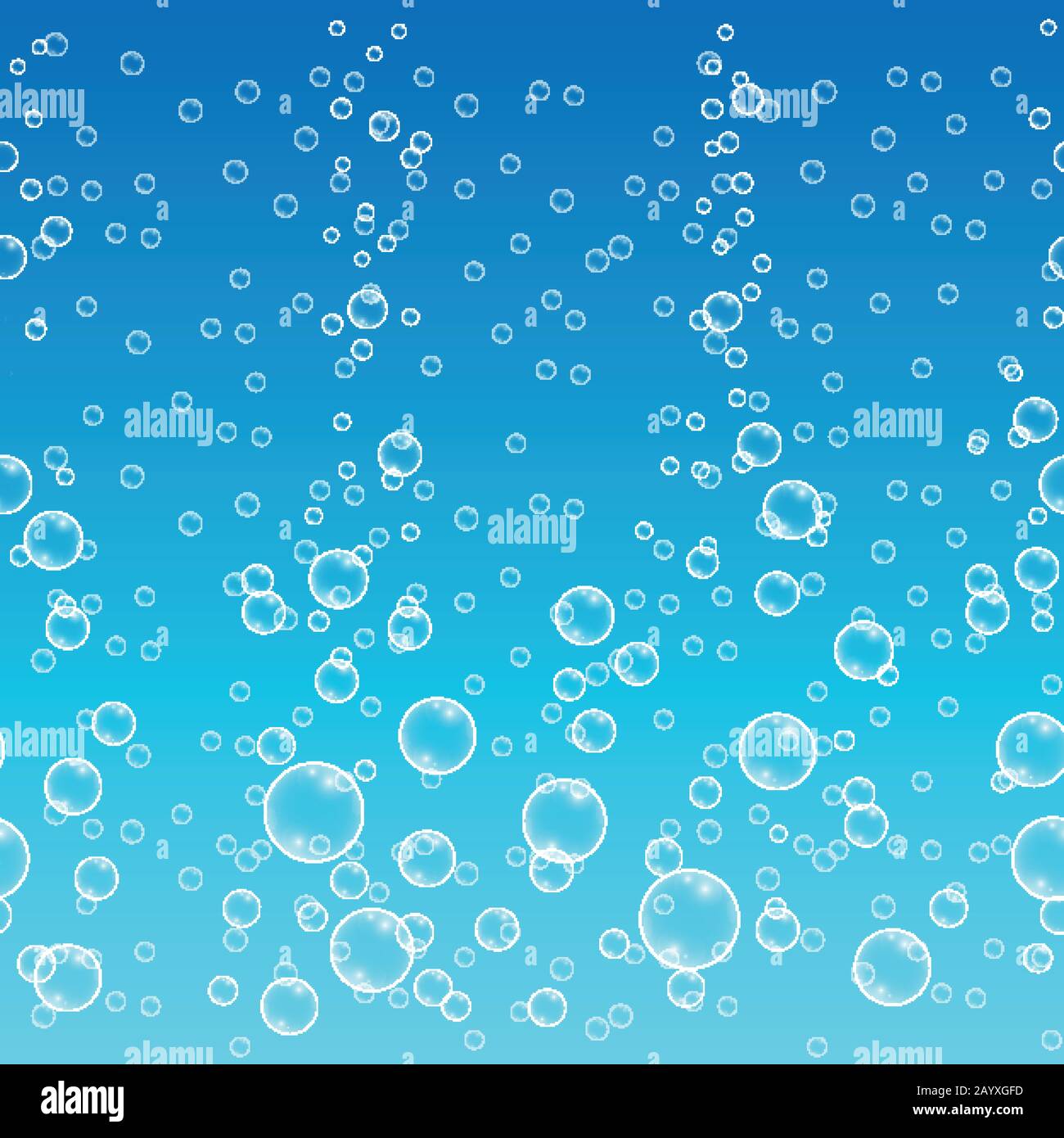 Acqua con bolle su sfondo blu orizzontale senza cuciture. Bolla modello e acqua mare pulito con bolla d'aria. Illustrazione del vettore Illustrazione Vettoriale