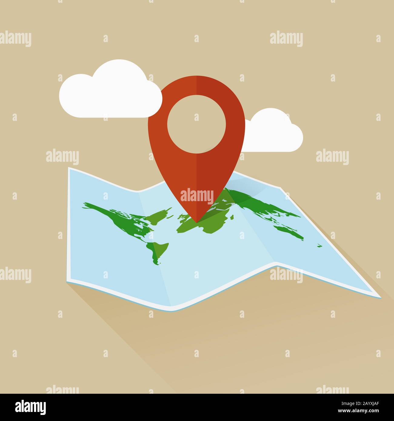 Icona vettore piatto con mappa di viaggio e pin. Illustrazione della mappa vettoriale Illustrazione Vettoriale