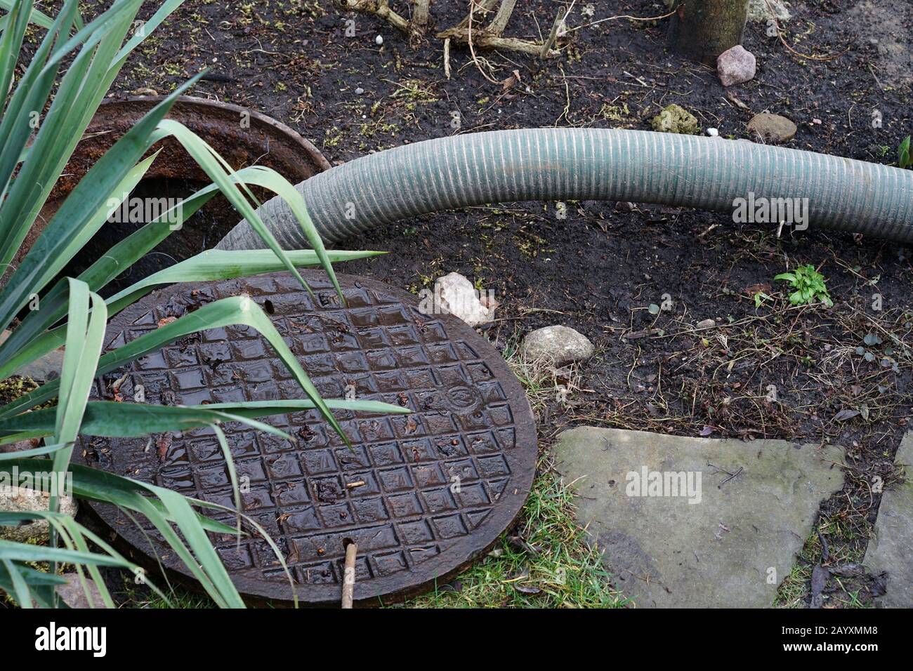 pompare serbatoi settici dal cortile serbatoio in campagna Foto Stock