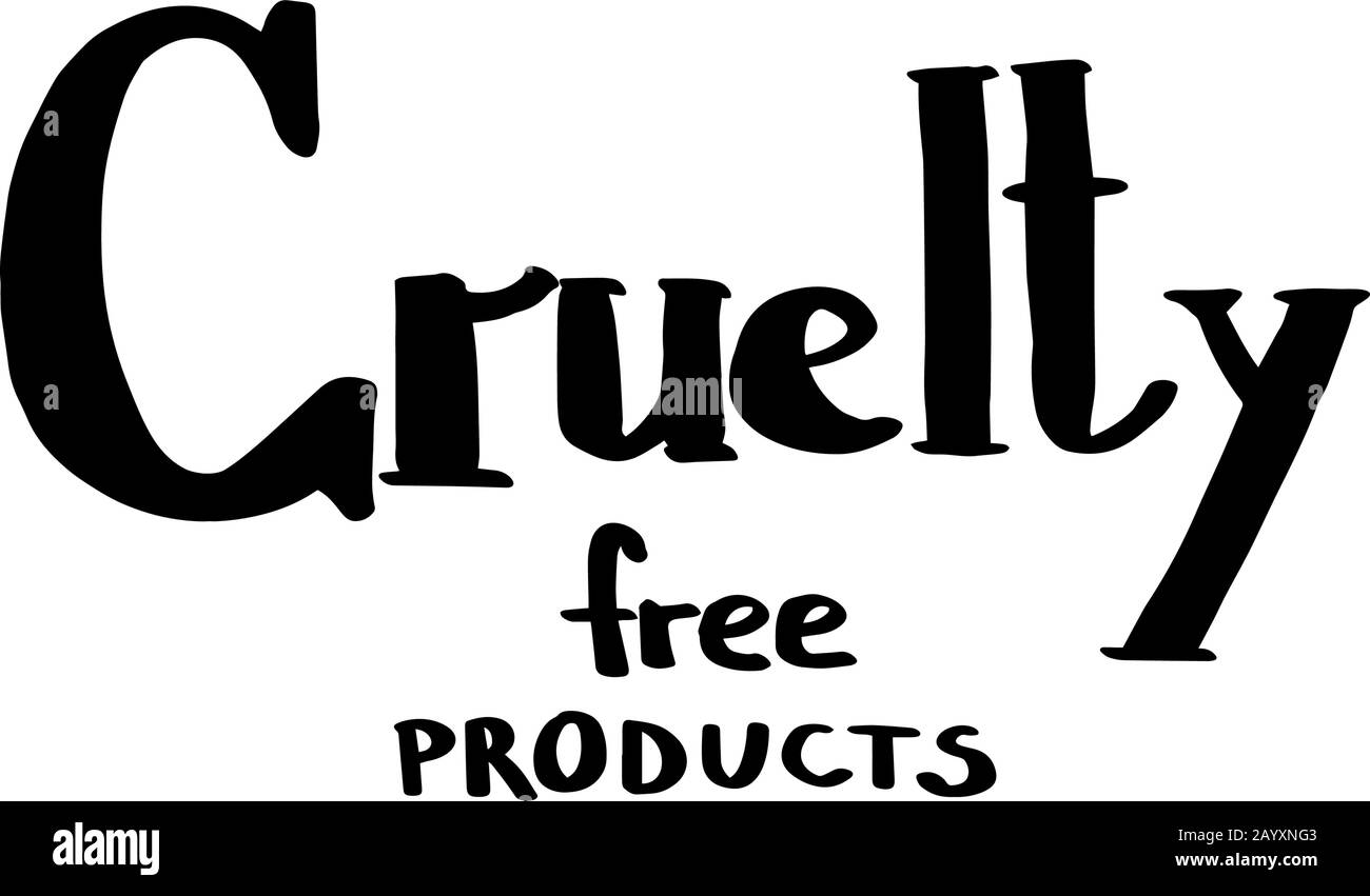 Prodotti cruelty free llettering disegnato a mano isolato su sfondo bianco. Illustrazione del contorno del vettore. Illustrazione Vettoriale