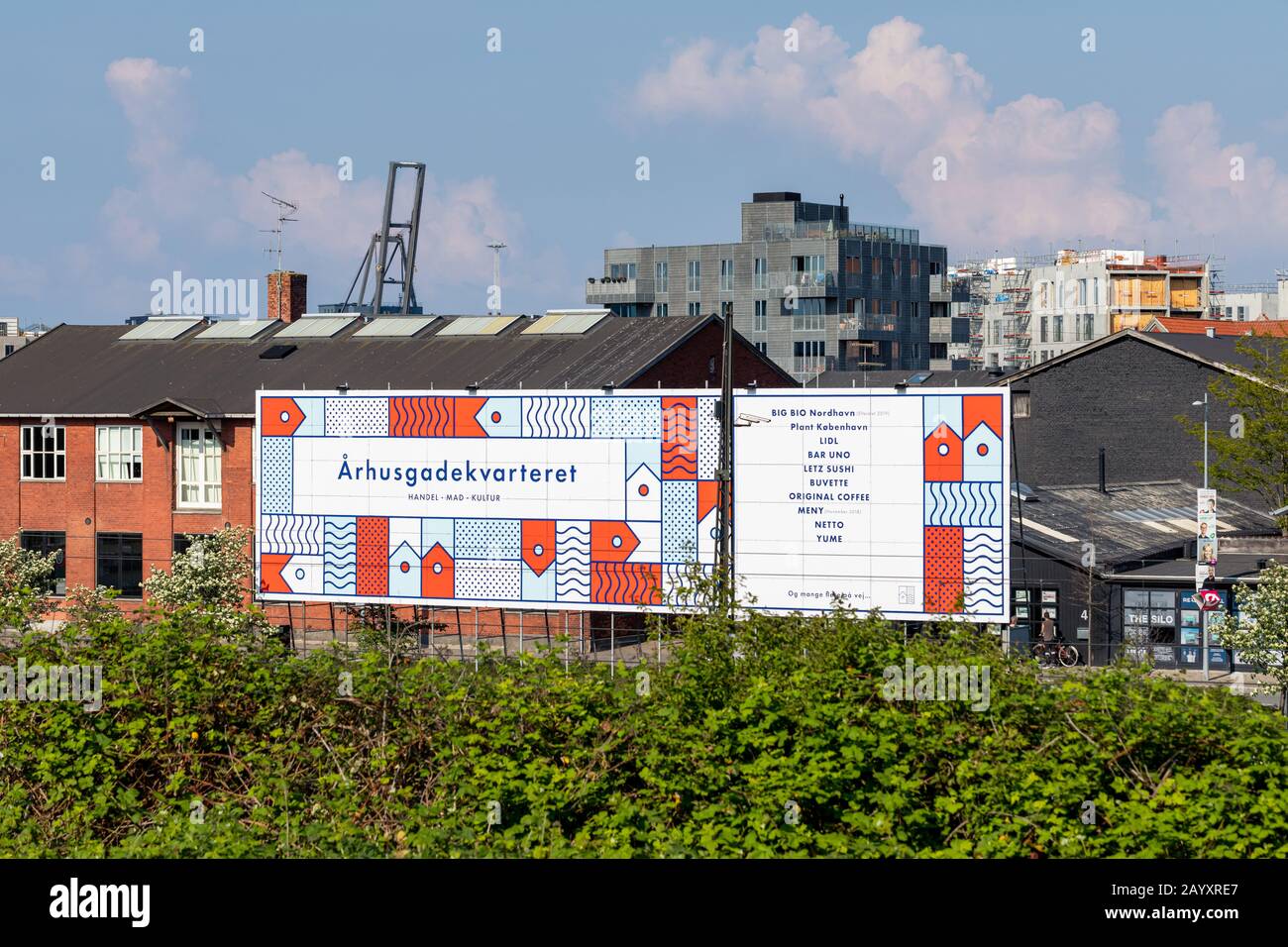 "Århusgadekvarteret" (quartiere di Aarhusgade), cartellone a Nordhavn, Copenaghen, Danimarca Foto Stock