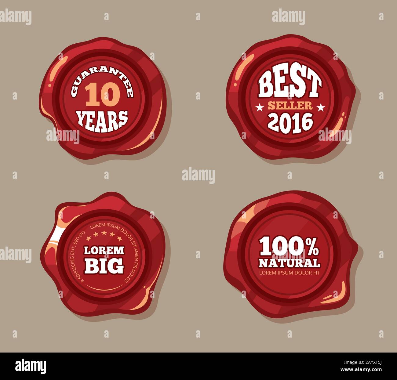 Le etichette Premium sulla guarnizione in cera stampano l'illustrazione vettoriale. Badge vintage di colore rosso Illustrazione Vettoriale