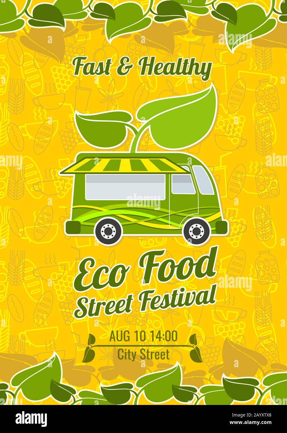 Street food festival vintage vettore poster. Banner food festival e poster festival alimentare illustrazione Illustrazione Vettoriale