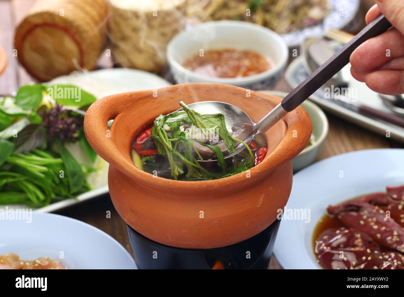 Chim chum, Thai Isan tradizionale pentola calda sana Foto Stock
