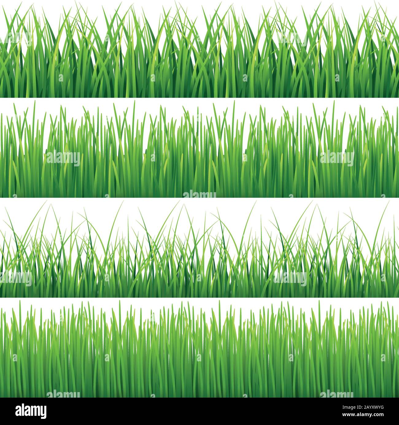 Vettore verde erba senza cuciture impostato su sfondo bianco Illustrazione Vettoriale