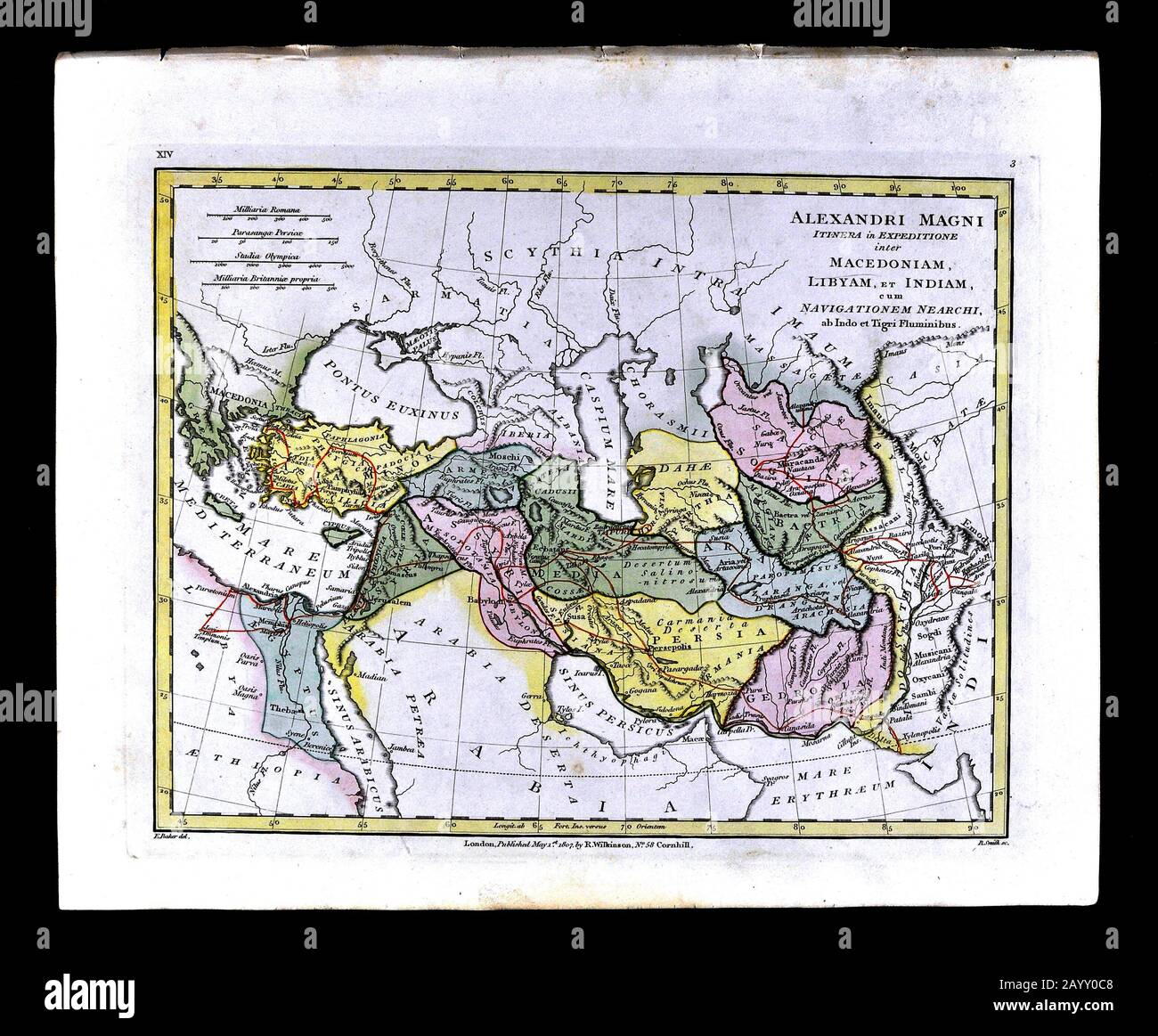 1808 Wilkinson Storia Mappa percorso di Alessandro la Grande Turchia Foto Stock