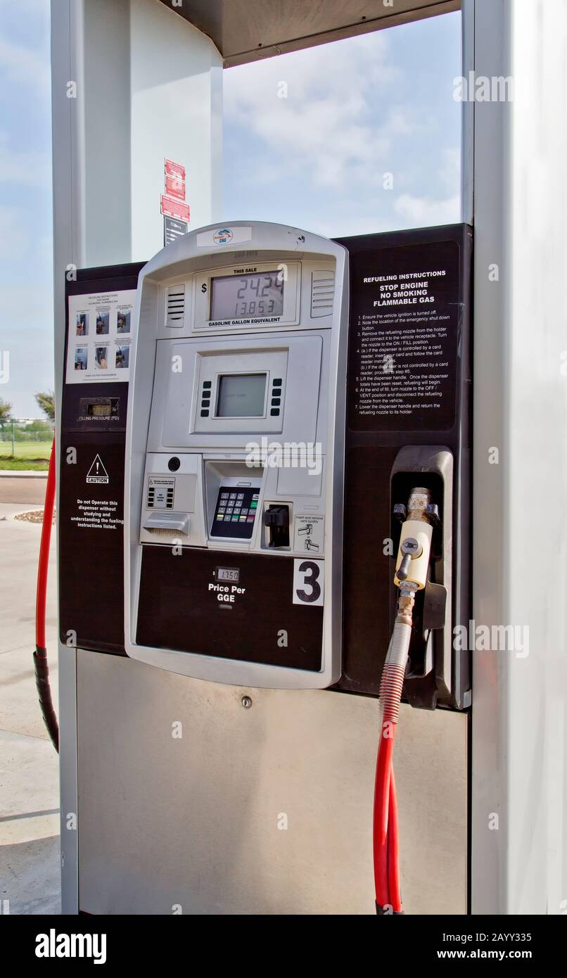 Pompa Di Gas Naturale, Stazione Di Alimentazione Del Veicolo, Texas. Foto Stock