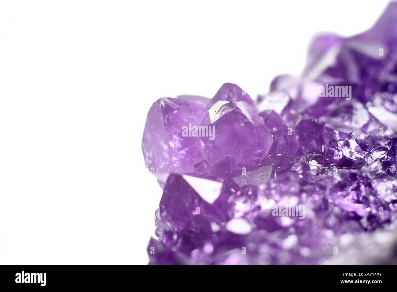 Cristalli di Ametista geode isolato su sfondo bianco. Foto di scorta Foto Stock