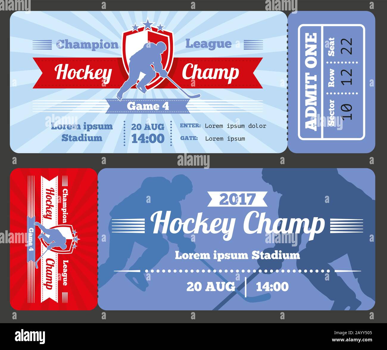 Biglietto di Hockey sport vettore scheda design moderno. Biglietto per il torneo di hockey abd match campionato hockey gioco illustrazione Illustrazione Vettoriale