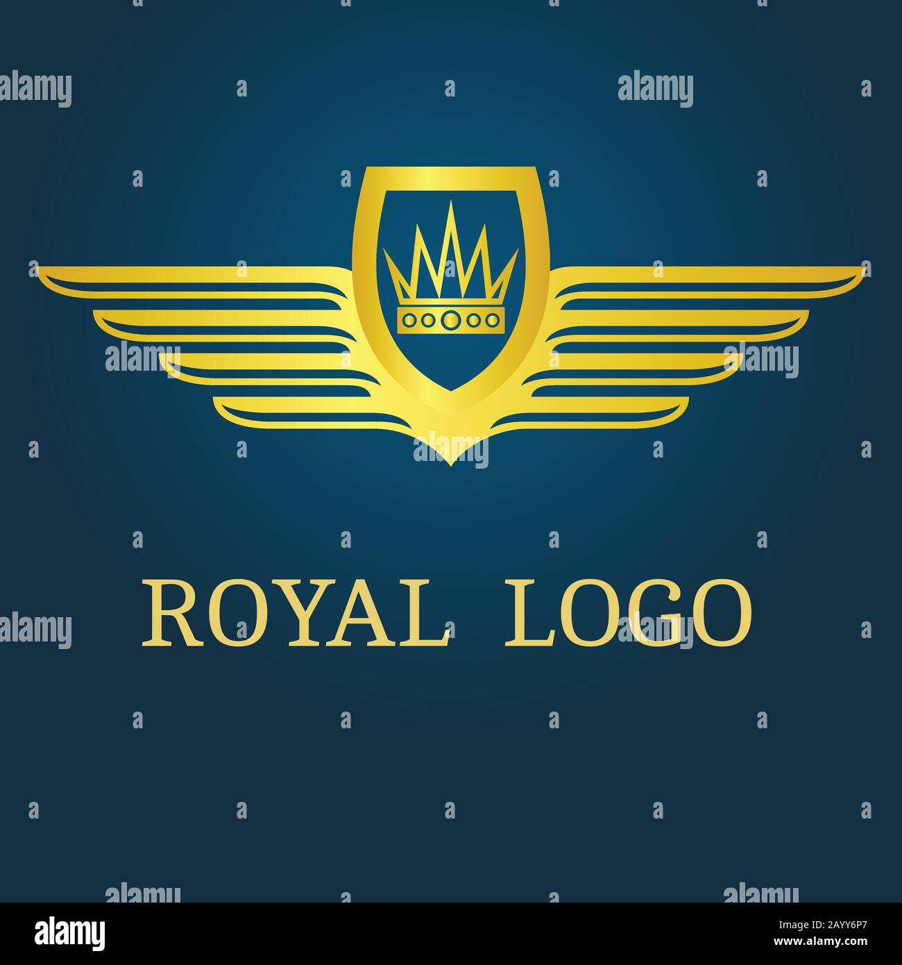 Logo Royal. Corona con ali vettore emblema Illustrazione Vettoriale