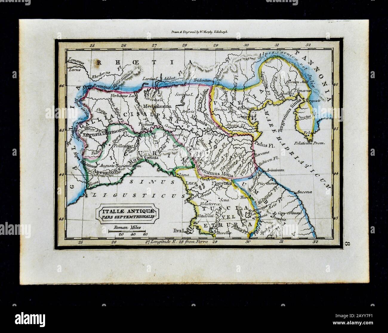 1832 Murphy Map Ancient North Italy - Ancient Italiae Antiquae pars Septementtronalis - Mantova Venezia Genova Firenze Foto Stock