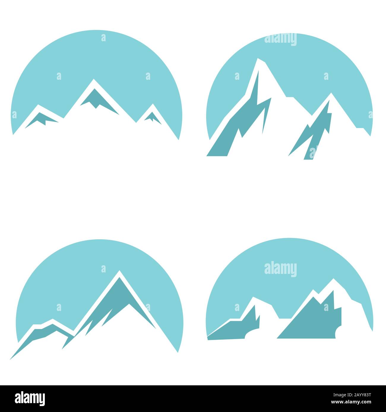 Icone bianche su sfondo blu. Picco di montagna. Illustrazione del vettore Illustrazione Vettoriale