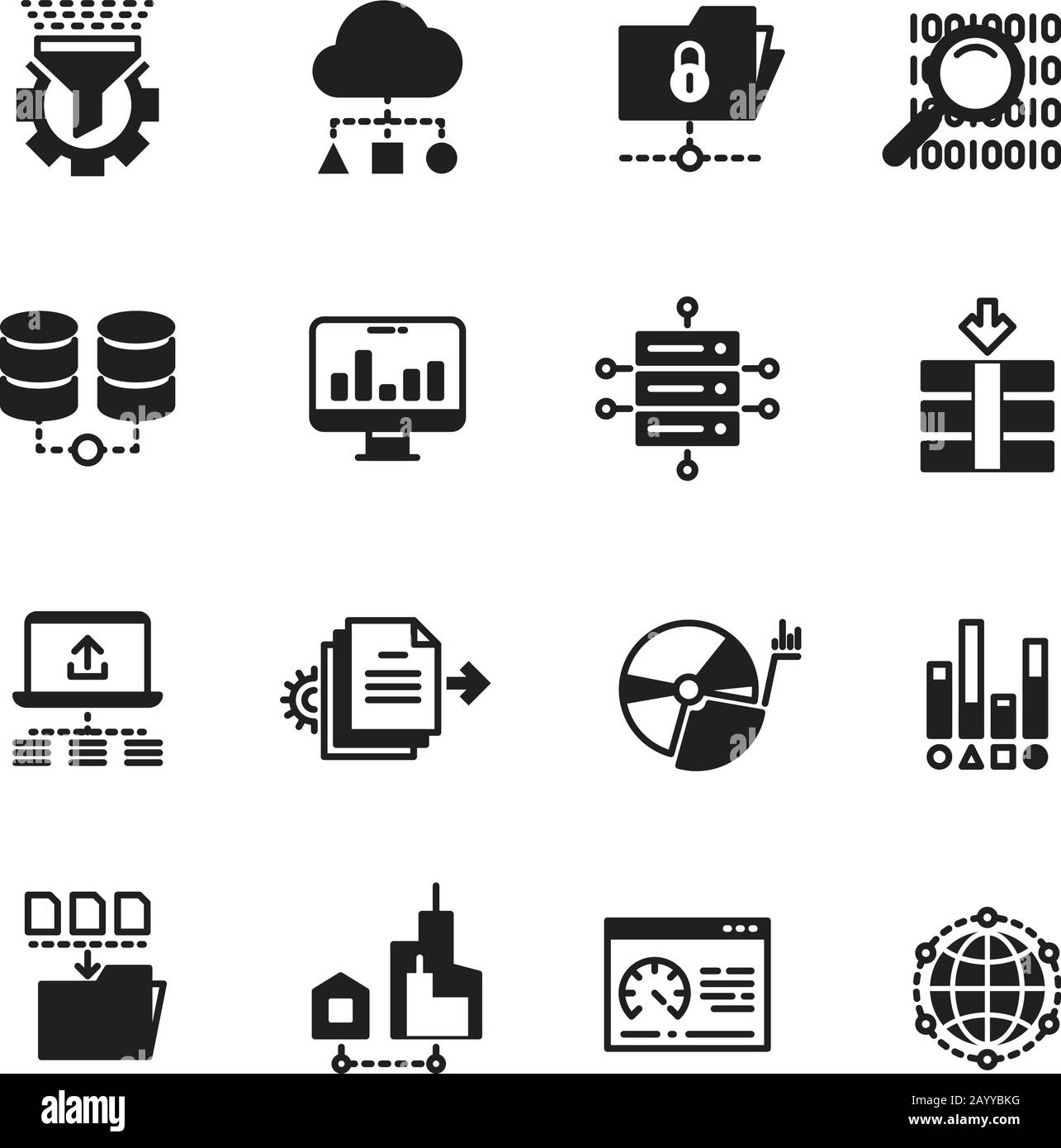 Set di icone per l'analisi dei database dei big data e la tecnologia informatica del cloud computing. Illustrazione del vettore Illustrazione Vettoriale