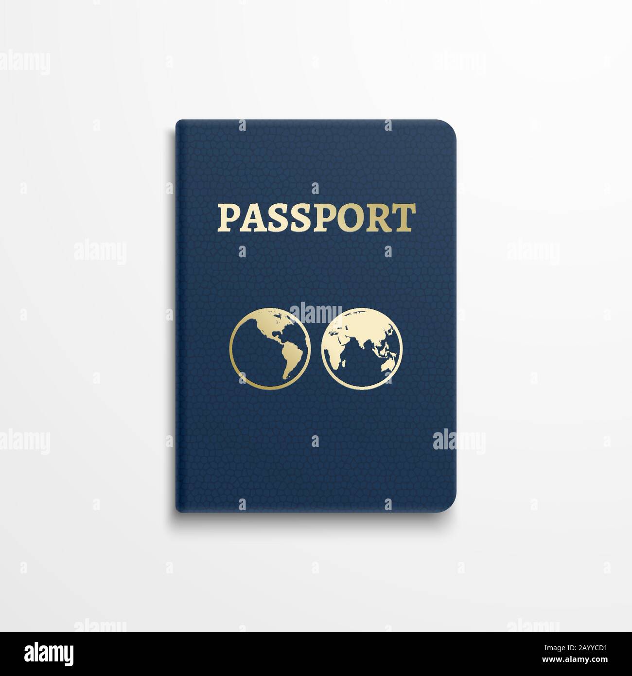 Passaporto con simbolo di terra del globo d'oro sulla copertura. Passaporto per identificazione, passaporto isolato con segno terra. Illustrazione del vettore Illustrazione Vettoriale