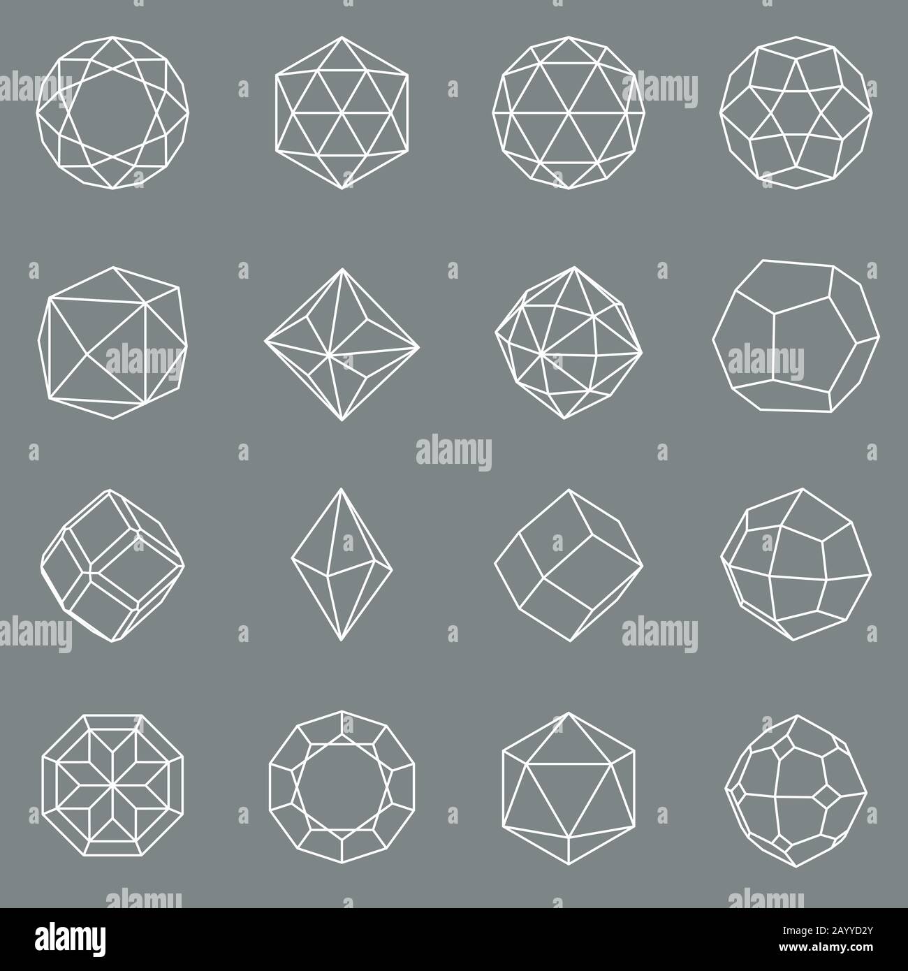 Set di forme geometriche in cristallo GEM. Poligono lineare pietra o diamante, illustrazione vettoriale Illustrazione Vettoriale