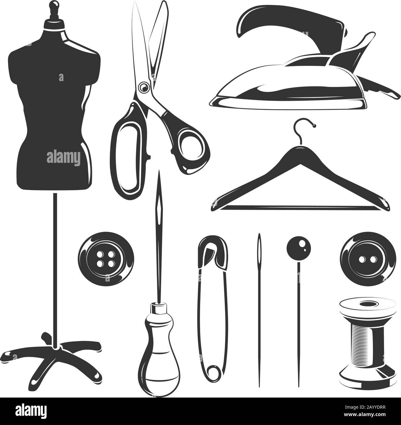 Elementi vettoriali per etichette personalizzate. Logo a forbice vintage per personalizzare e emblema elemento di moda illustrazione su misura Illustrazione Vettoriale