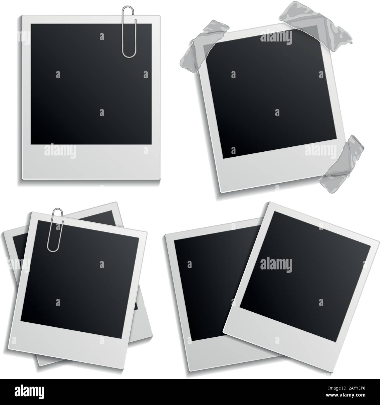 Cornici fotografiche vuote con nastro adesivo isolato su sfondo bianco illustrazione vettoriale Illustrazione Vettoriale