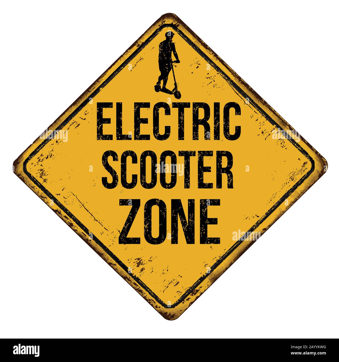 Scooter elettrico zona vintage metallo arrugginito su sfondo bianco, illustrazione vettoriale Illustrazione Vettoriale