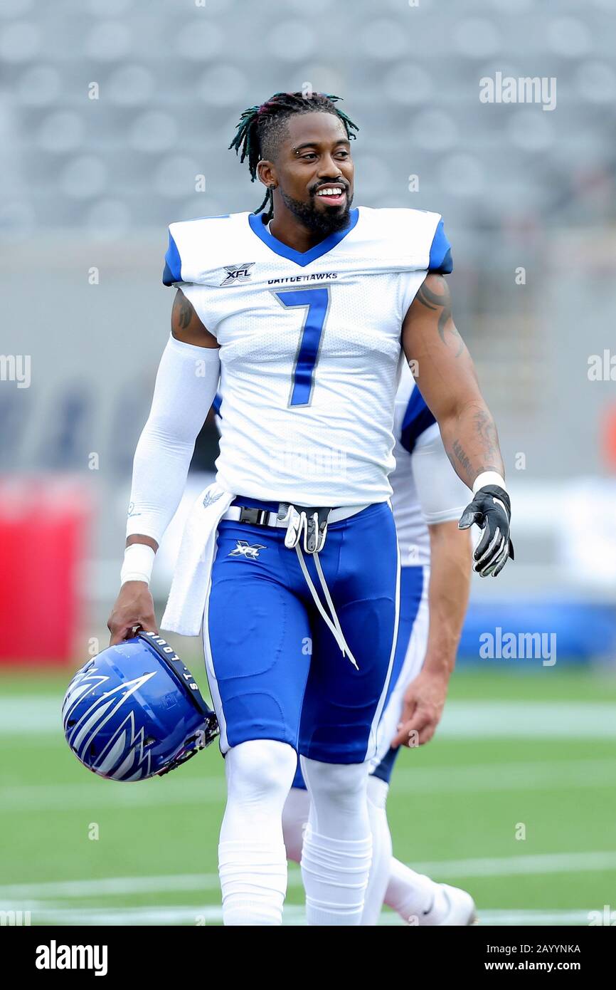 Houston, Texas, Stati Uniti. 16th Feb, 2020. St. Louis Battlehawks punter Marquette King (7) prima del gioco di stagione regolare XFL contro gli Houston Roughnecks al TDECU Stadium di Houston, Texas, il 16 febbraio 2020. Credito: Erik Williams/Zuma Wire/Alamy Live News Foto Stock