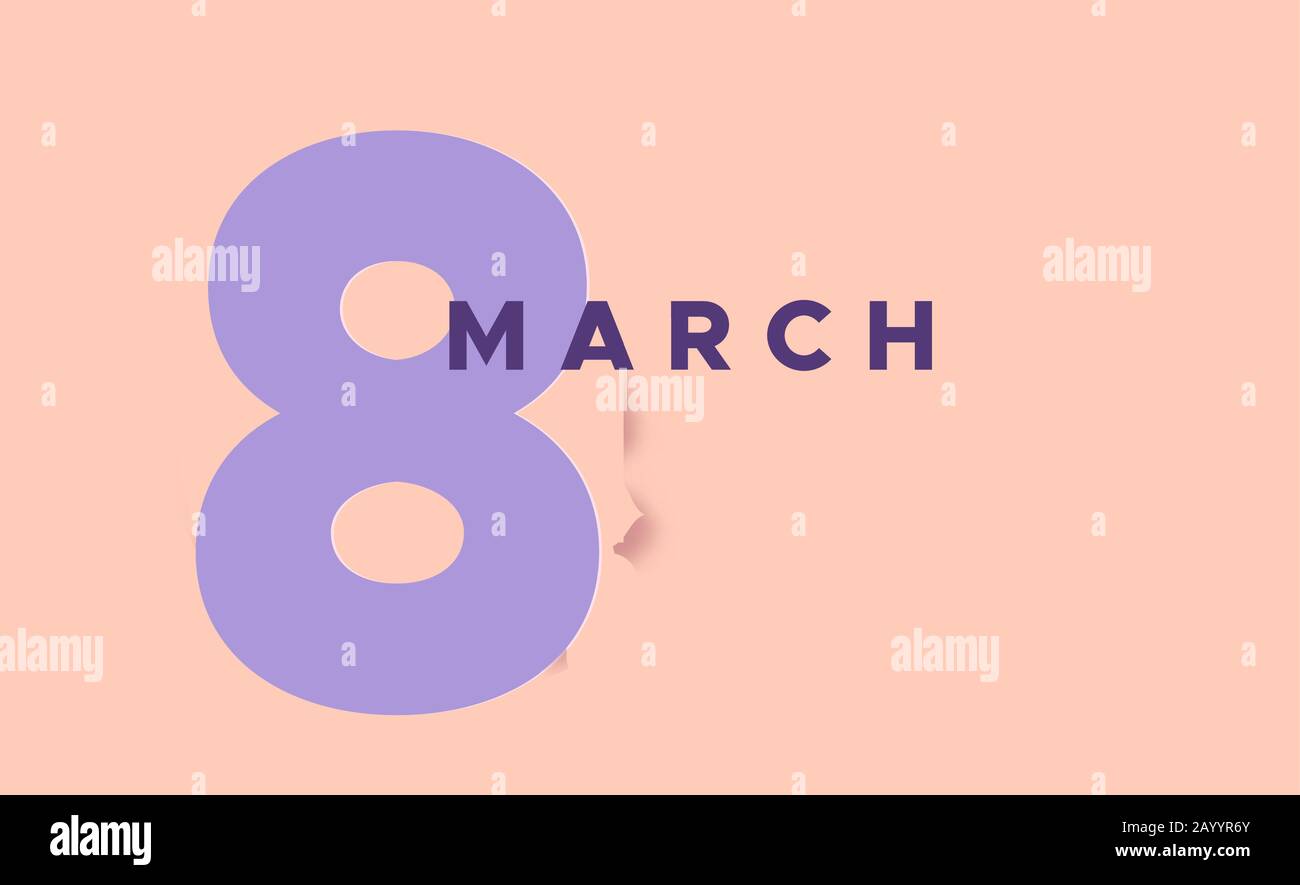 Happy Women Day 8th Card di auguri per le vacanze di marzo. 3D papercut simbolo femminile con bella decorazione a molla e farfalla. Cute carta mestiere disegno per Illustrazione Vettoriale