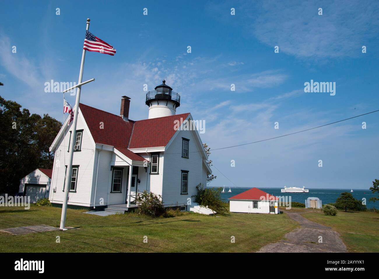 Il faro di East Chop a Vineyard Haven, nel vigneto di Martha, Massachusetts, Stati Uniti. Foto Stock