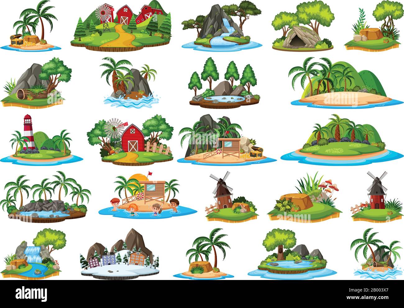 Set di oggetti isolati tema - isole illustrazione Illustrazione Vettoriale