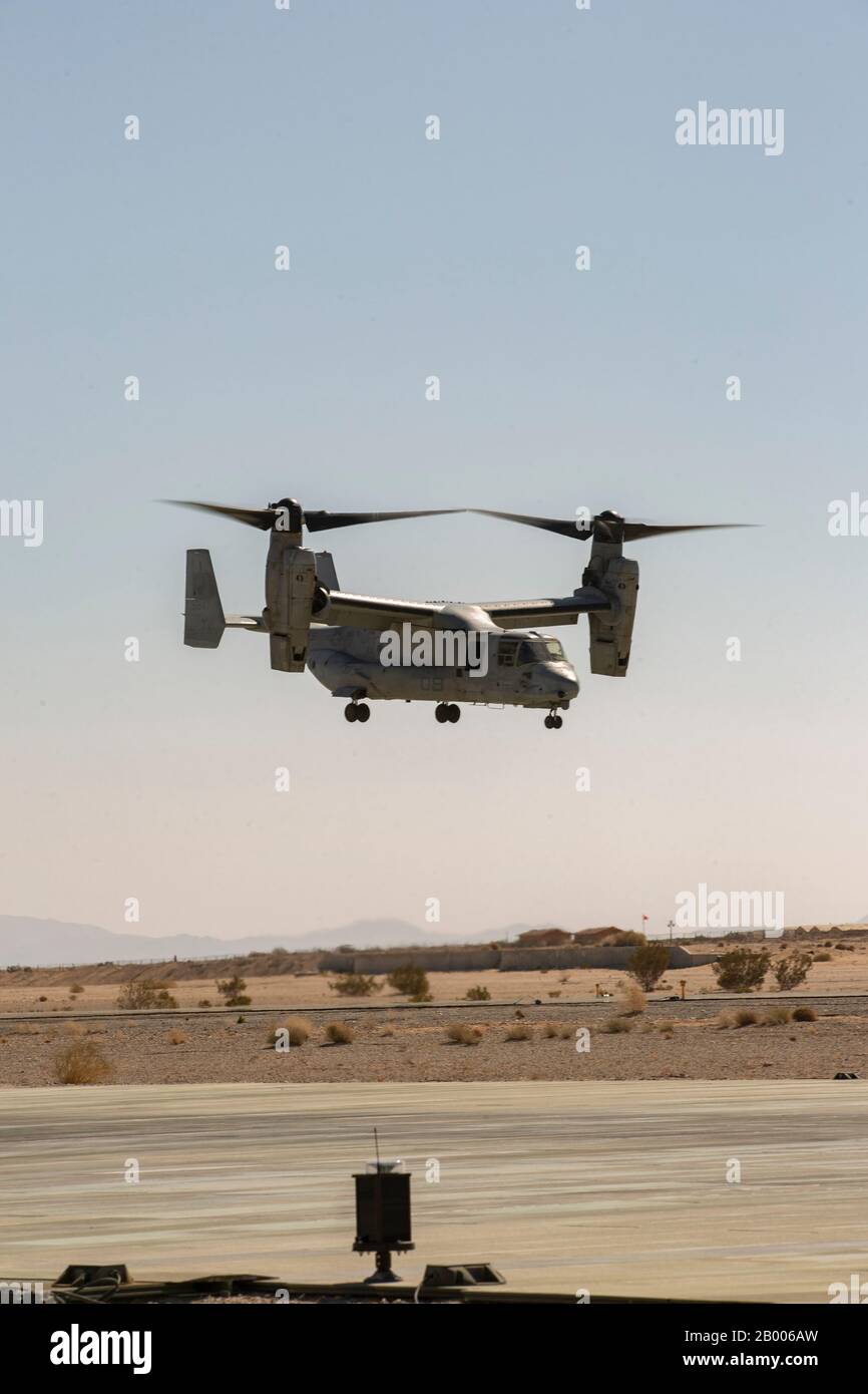 200215-M-AV279-1147 CAMP WILSON, CORPO MARINO BASE 29 PALME, CA (FEB 15, 2020) - U.S. Marine Corps MV-22 Ospreys with Marine Medium Tilt Rotor Squadron-166, Special Purpose Marine Air-Ground Task Force – Crisis Response – Central Command 20.2, avvia il sollevamento verticale prima Dell'Esercizio di certificazione. CETEX è l'esercizio di valutazione finale per l'unità di spedizione marina 13th, che funge da elemento di comando, SPMAGTF-CR-CC 20.2, per garantire la disponibilità dell'unità a rispondere a un'ampia gamma di scenari di crisi. Marines di VMM-116, fungerà da elemento di combattimento aereo per SPMAGTF 20.2 durante il loro Foto Stock