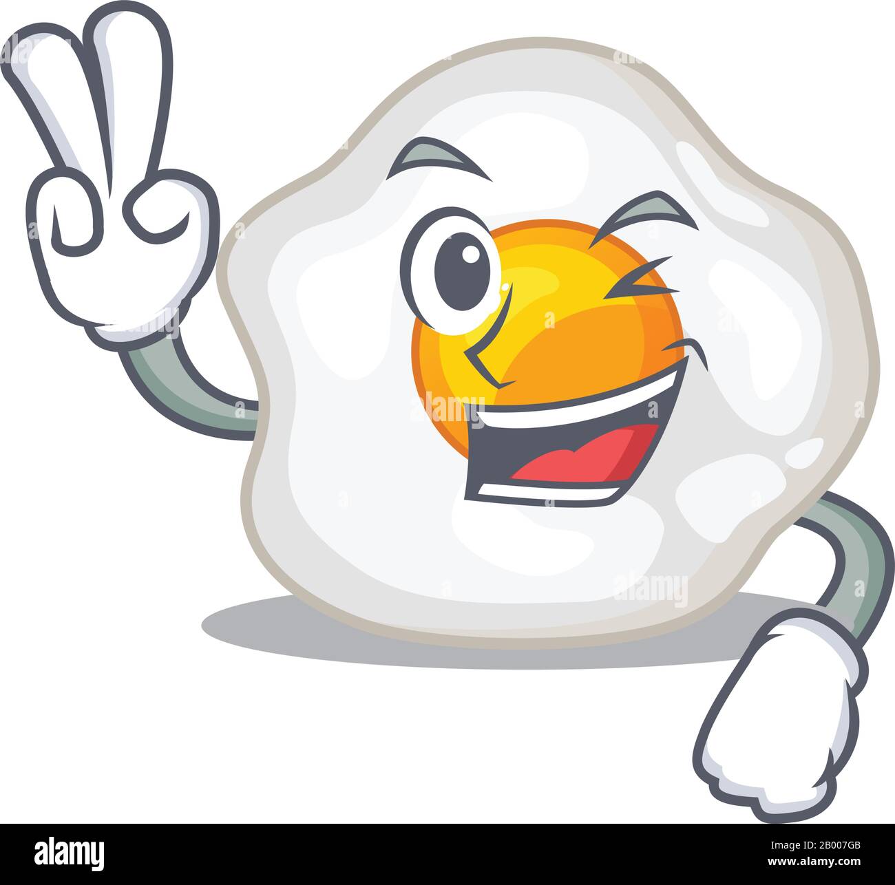 Mascotte di divertente uovo fritto personaggio cartone animato con due dita Illustrazione Vettoriale