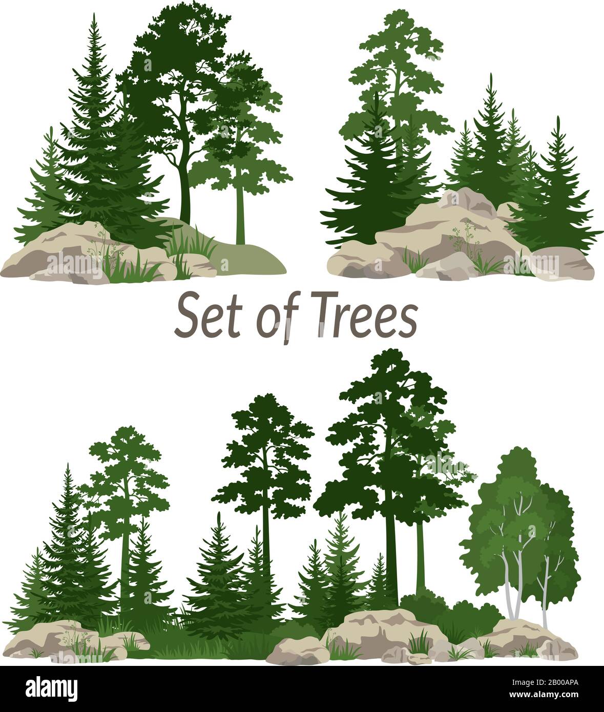 Paesaggi con alberi e rocce Illustrazione Vettoriale