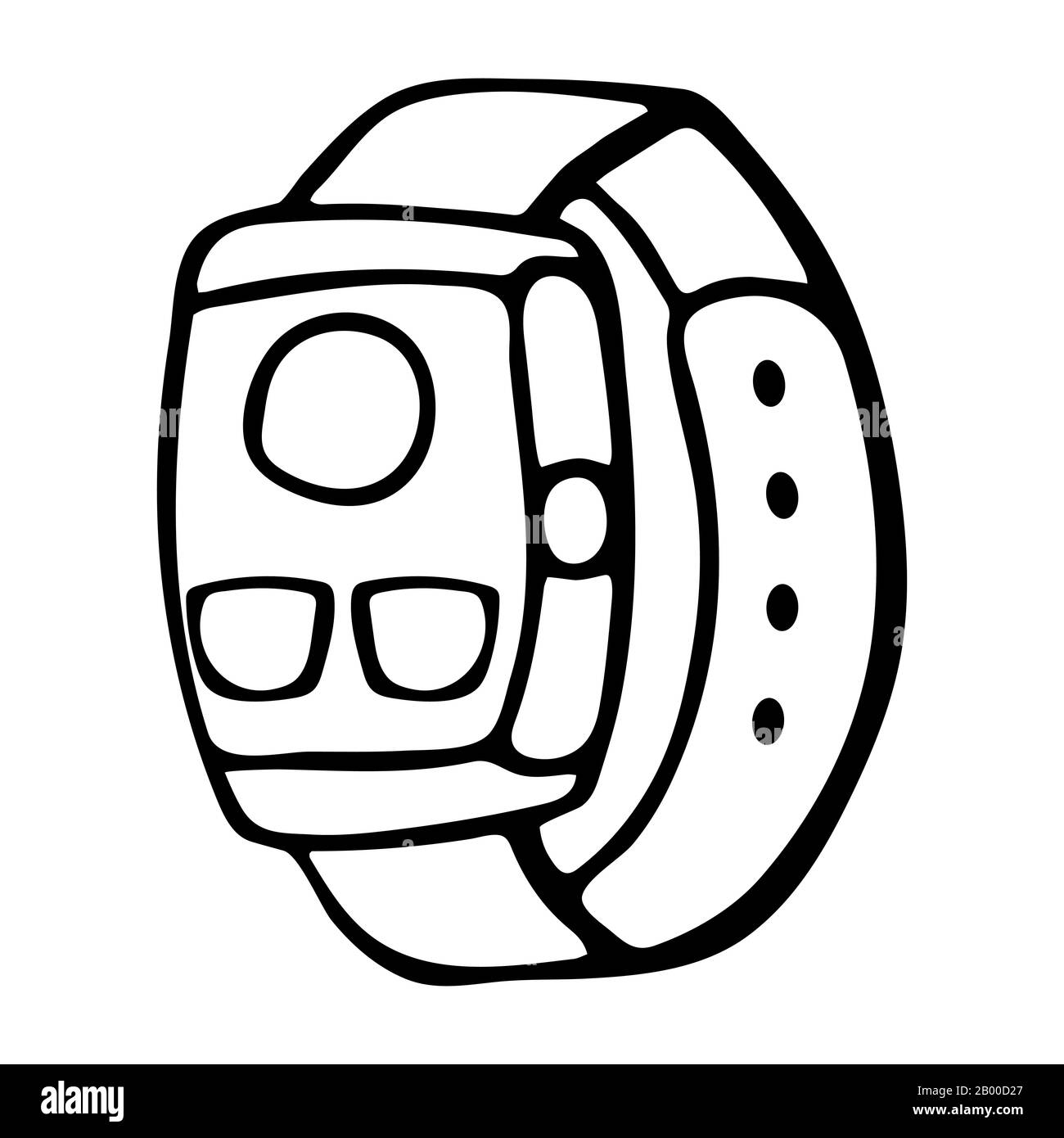 Fitness tracker Smart watch, cartone animato stile vettoriale doodle design. Dispositivo indossabile moderno ed elegante. Illustrazione a profilo isolato Illustrazione Vettoriale