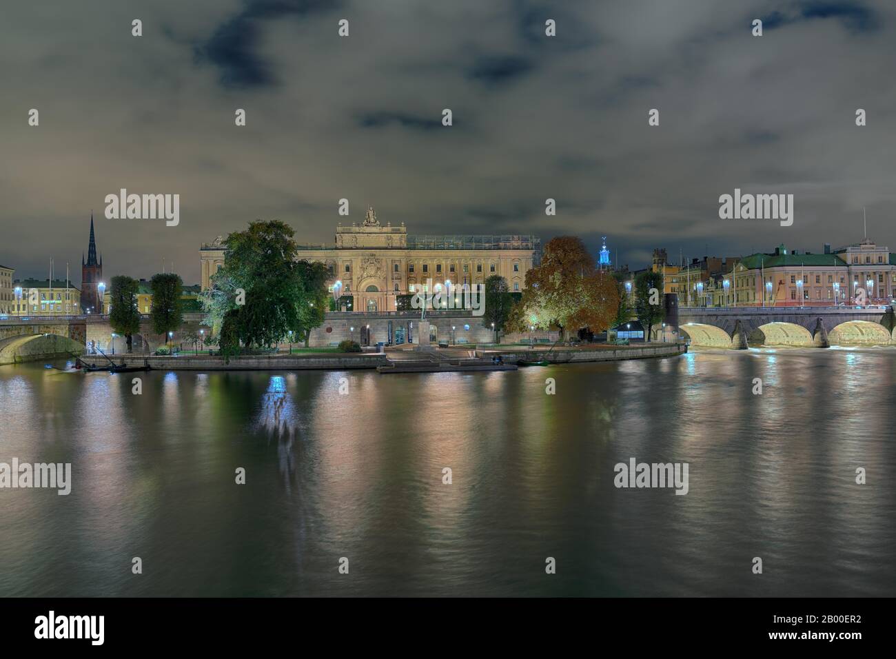 Riksdagshuset Reichstag, Notte, Stoccolma, Svezia Foto Stock