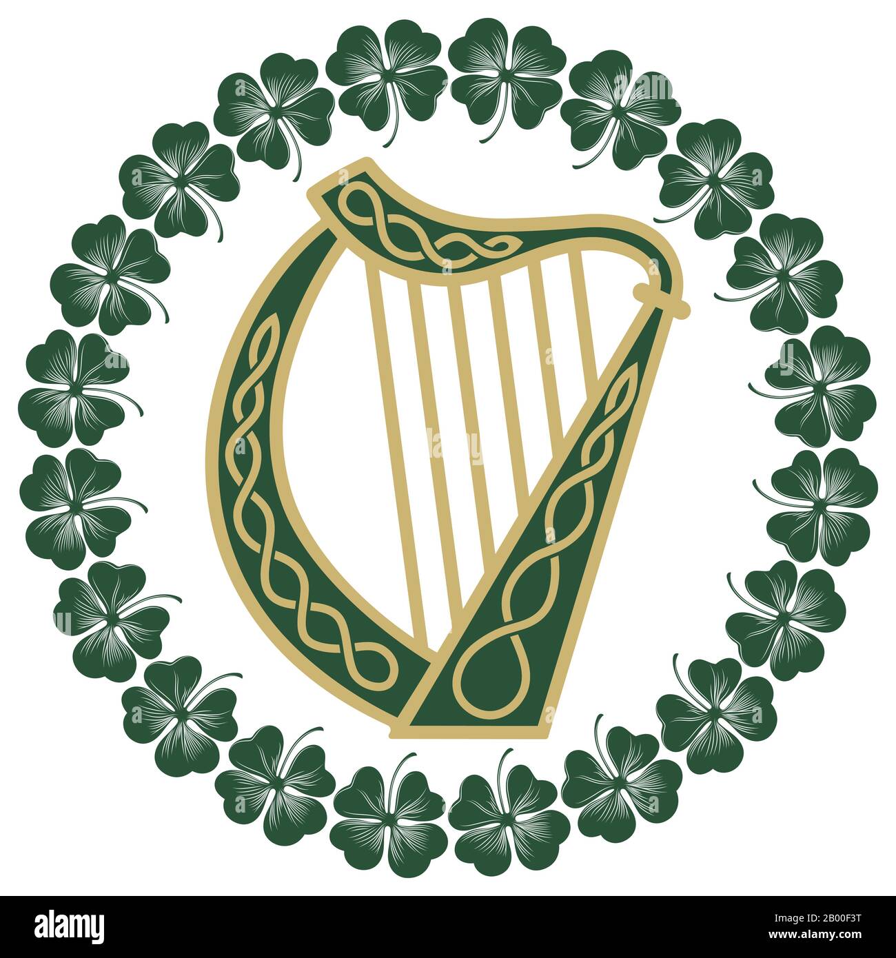 Irlanda strumento musicale Harp in stile vintage, retrò, illustrazione sul tema della festa di San Patrizio Illustrazione Vettoriale