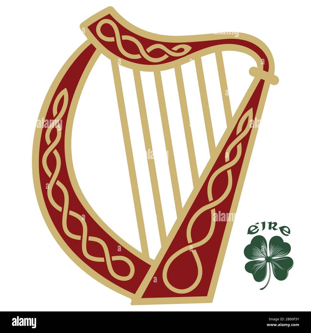 Irlanda strumento musicale Harp in stile vintage, retrò, illustrazione sul tema della festa di San Patrizio Illustrazione Vettoriale