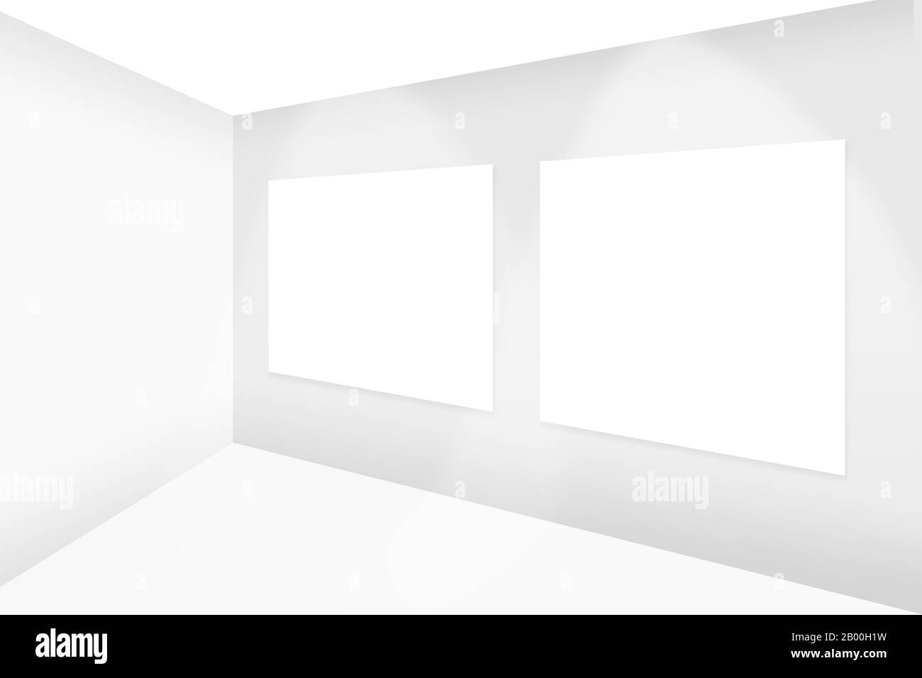 abstract vuoto bianco camera appesa due vuoto bianco cornice con faretto brillare a cornice per galleria spettacolo Foto Stock