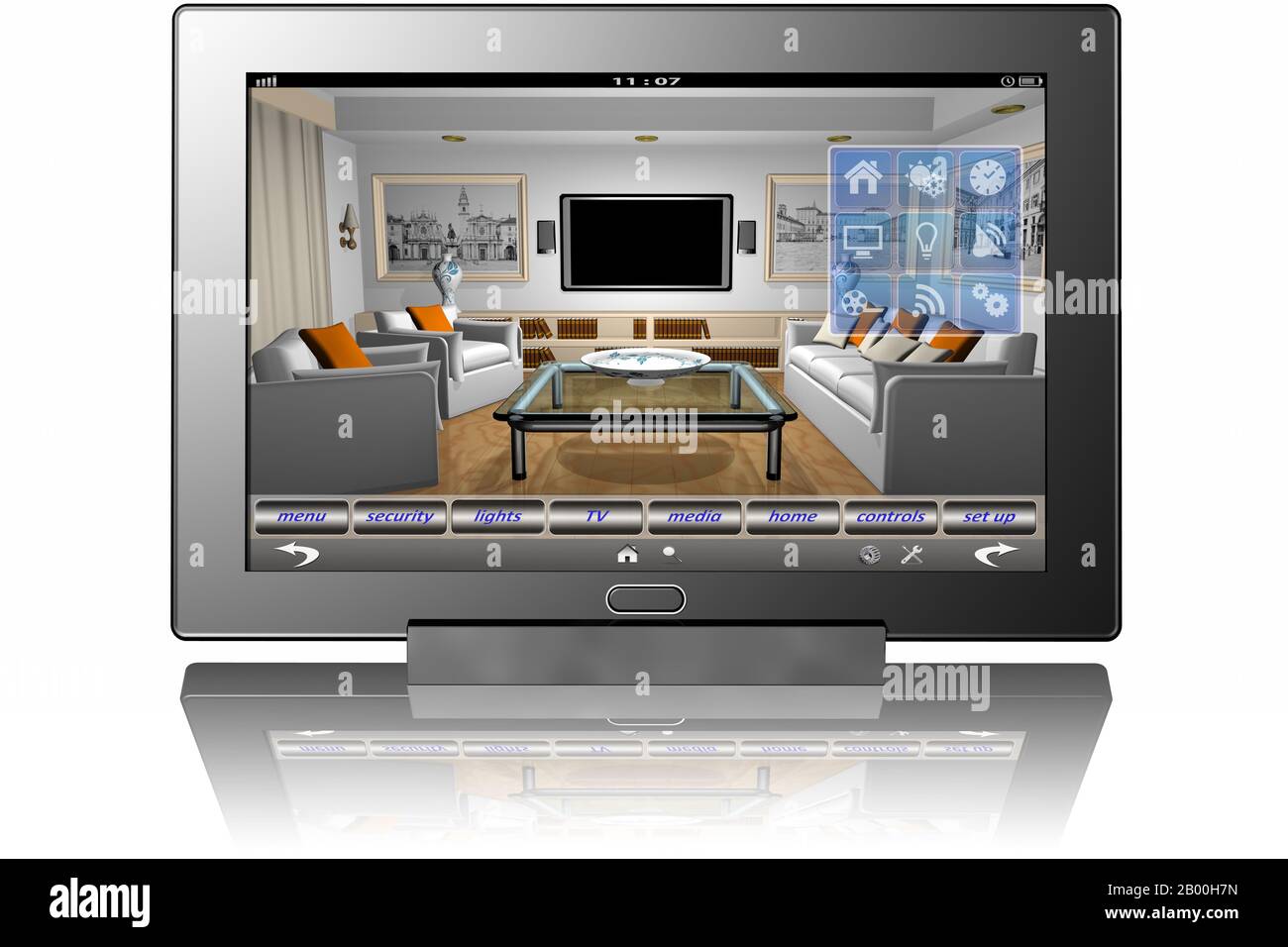3D'illustrazione. Smart phone e tablet con applicazioni di domotica. Home Automation Foto Stock