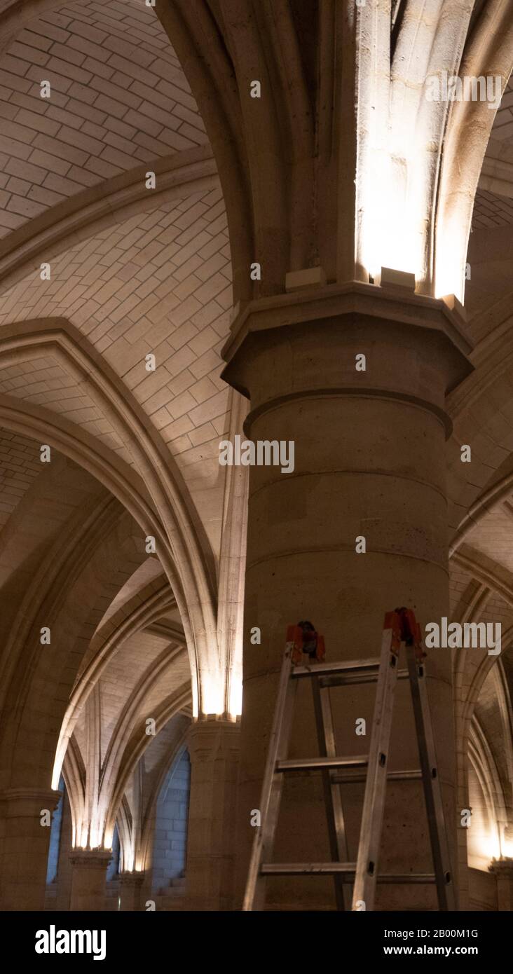 Lavori di restauro della Sala delle Guardie, Conciergerie, Parigi, Francia Foto Stock